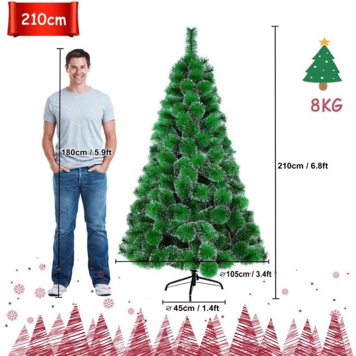 Kunstkerstboom, 210 cm, groene dennennaalden met sneeuweffect, kerstboom met 320 takken, snel op te bouwen klapsysteem, metalen standaard, kerstdecoratie