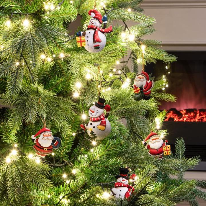 6x metalen voor de kerstboom - kerstboomversieringen van metaal - kerstversieringen met sneeuwpop en kerstman (6 stuks - Kerstman + Sneeuwpop - groot)