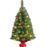 90 cm mini-kunstkerstboom met 50 warmwitte ledlampen en 60 rode bessen, kleine kerstboom, tafel, dennenboom voor kerstdecoratie, groen