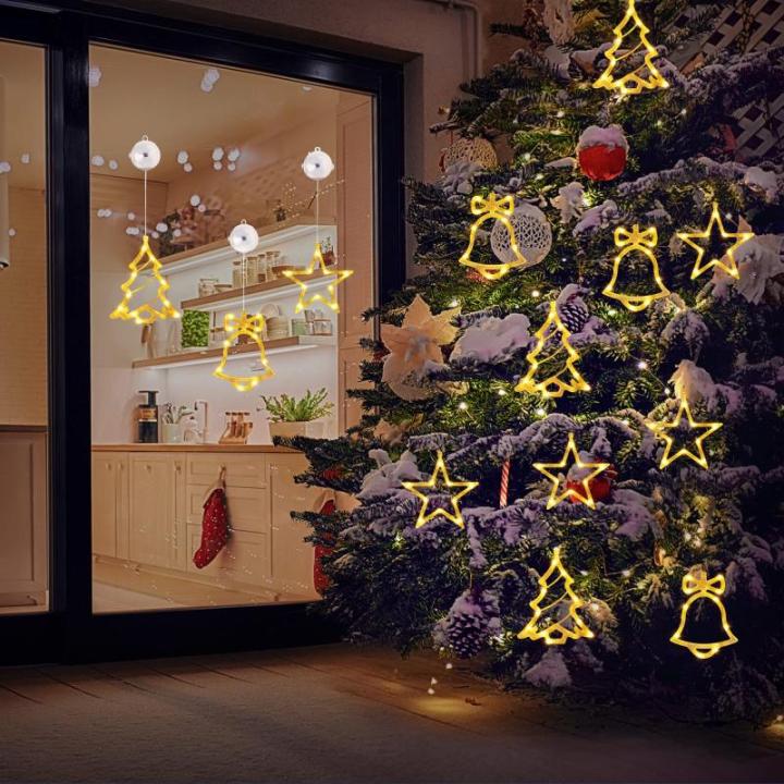 Kerstverlichting, 10 led-lichtgordijnen met sterren, kerstgordijn, werkt op batterijen, warmwit, timer, decoratieve kerstverlichting voor kerstboom, raam, deur, bruiloft, bar (2 st