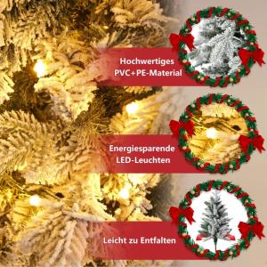 Kunstkerstboom, 210 cm, premium dennenboom met sneeuweffect en verlichting, 450 leds, warm wit, natuurgetrouw kerstboom met metalen standaard, voor kerstdecoratie