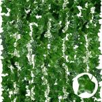 Künstliche Efeu Girlanden - 24er Pack, 210cm Länge - Gefälschte Reben für Zimmer und Garten Wand Dekoration für Innen Außen, Grüne Blätter Plastik, Hängende Pflanzen für 
