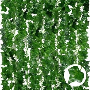 Künstliche Efeu Girlanden - 24er Pack, 210cm Länge - Gefälschte Reben für Zimmer und Garten Wand Dekoration für Innen Außen, Grüne Blätter Plastik, Hängende Pflanzen für 