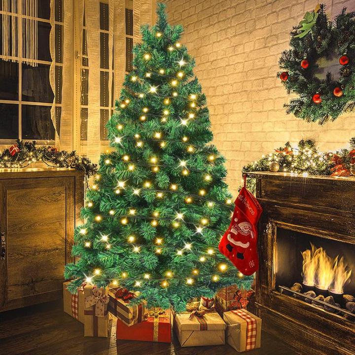 Kunstkerstboom met verlichting, 180 cm, kunstkerstboom met metalen standaard, pvc-kerstboom voor kerstdecoratie, kunstkerstboom met lichtketting