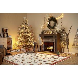 Design tapijt Nostalgic - Toy's Delight - kerstboomdeken, kerstboom voor woonkamer, slaapkamer, eetkamer, hal - rood meerkleurig, 160 x 230 cm