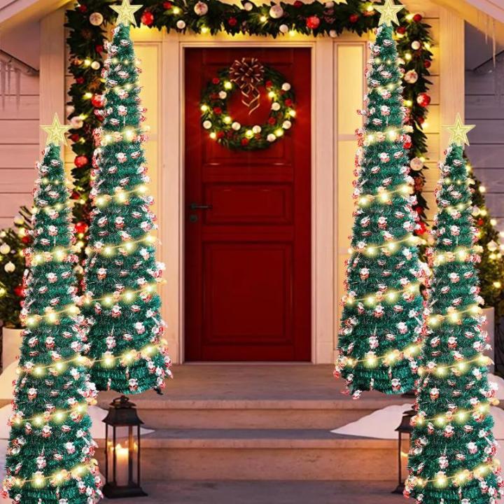 Pop-up spiraalvormige kerstboom, 150 cm, inklapbaar, met 5 m, 50 leds en sterpunt, kunstkerstboom voor thuis, woning, feest (B)