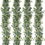 4 stuks kunstslingers, eucalyptus met wilgenbladeren, groene bladeren, witte bloemen, slinger, , hangplant voor achtergrond, bruiloft, decoratie, tafelloper, middenstuk