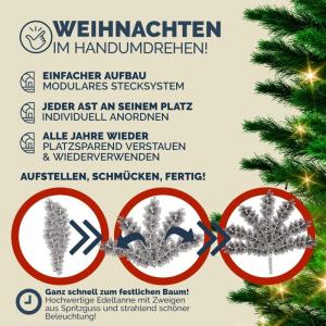 Kunstkerstboom 140cm LED Lichtslinger Verlichting Zilverspar PE 470 Punten Levensecht Metalen Standaard Kerstboom groen