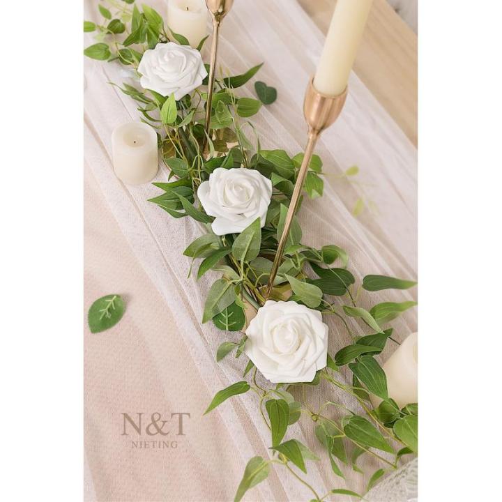 Kunstbloemen, rozen, 25 stuks, kunstrozen met steel, doe-het-zelf decoratie, voor bruiloft, bruidsfeest, feesttafels, boeketten, bruid, woondecoratie, wit