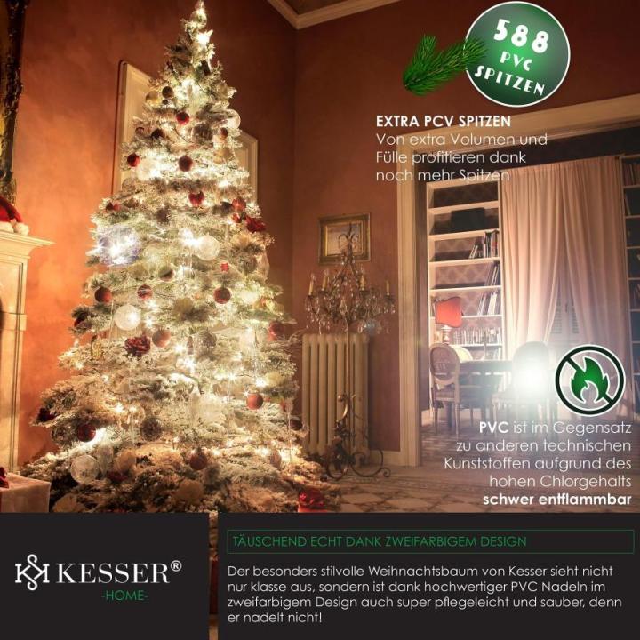 Kunstkerstboom 180 cm met 588 punten, dennenboom kunstmatig edelspar snel op te bouwen incl. kerstboomstandaard, kerstdecoratie - sneeuw 1,8 m