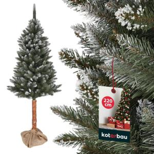 Kunstkerstboom, sneeuw, 220 cm, diamantsparrenboom op een houten stam met plastic standaard, kunstboom, kunstboom, kunstboom, kerstboom
