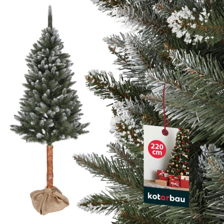 Kunstkerstboom, sneeuw, 220 cm, diamantsparrenboom op een houten stam met plastic standaard, kunstboom, kunstboom, kunstboom, kerstboom