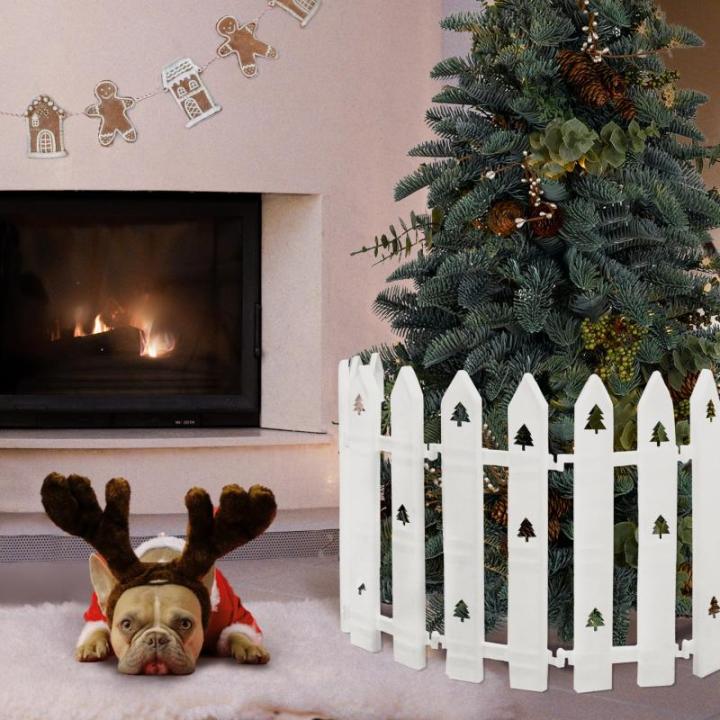 40 cm grote omheining voor de kerstboom, 24 stuks, witte lattenhek voor de kerstboom, kunststof voor huisdieren, kerstboomomheining voor kinderen, knutselende kerstboompatronen