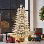 94 cm mini-kunstkerstboom met sneeuw, ingepot dennenboom met 50 leds in warm wit en 355 takpunten, met sneeuw bedekte kleine kerstboom