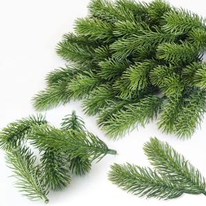 60 stuks kunstdennentakken, 10 cm lange dennentakken, kunstmatig als echt, groene planten, adventskrans, decoratie, strooidecoratie, Kerstmis, knutselen voor slinger, krans en kers
