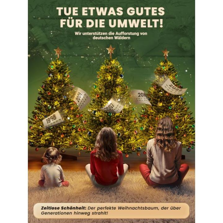 Kunstkerstboom [100% spuitgiet] - natuurgetrouwe dennenboom met stabiele punt | Premium Nordmann-spar incl. FSC-gecertificeerde houten standaard en scheurbestendige tas (met verlic