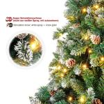 Kunstkerstboom met verlichting en witte sneeuw, led-dennenboom voor kerstdecoratie met echte dennenappels, vuurbestendig, 150 cm