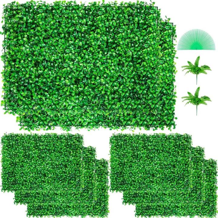 Kunstmatige plantenwand, 8 stuks, 24 x 16 inch, inkijkbescherming, heg, groen, kunstbuxus mplaat, PE, privacybescherming, , 60 x 40 cm, inkijkwerende heg, wanddecoratie, plantenwan