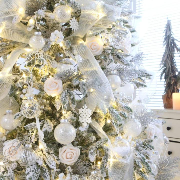Onbreekbare doorzichtige plastic van 60 mm met glitterschilderij, transparant, doorzichtige kristallen , kerstboomdecoraties (30 stuks, wit)