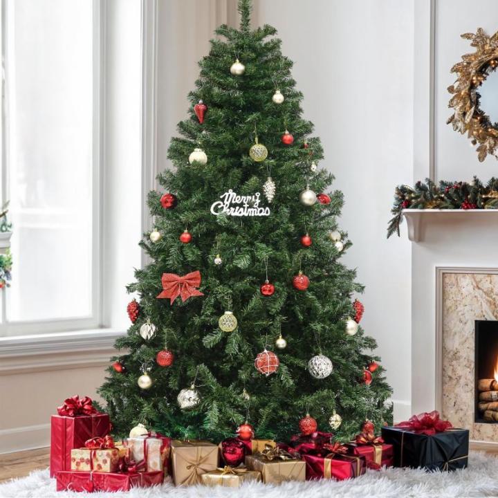 Kunstkerstboom, 230 cm, ca. 1346 takken, natuurgetrouw, dichte takken, dennenboom met klapsysteemframe en metalen standaard, snelle montage voor thuis, kantoor, winkels, 230 x Ø 1