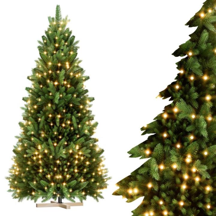 180cm Künstlicher Weihnachtsbaum mit 595 Grün PVC Spitzen & 355 Grün PE Spitzen Tannenbaum Christbaum mit Holzständer & Warmweiß LEDs für Weihnachten, Halloween, Hochzeit (oh