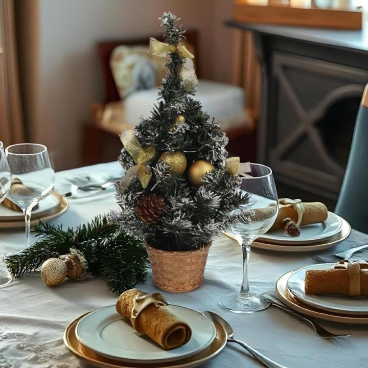 Mini tafelblad kunstmatige kerst met LED-verlichting (3 stuks) - 20 cm / 7,87 inch - versierd met bessen, dennenappels en strikken voor thuis, tafel en woonkamer