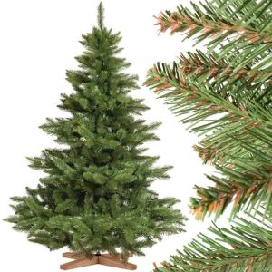 Kunstkerstboom, 150 cm, met houten kerstboomstandaard, TÜV-gecertificeerd, testwinnaar dennenboom met groene stam, made in EU