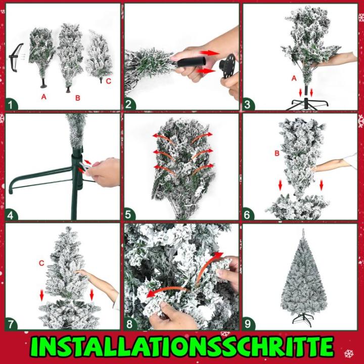 Kunstkerstboom, 180 cm, met metalen standaard en 995 takken, diameter 95 cm, moeilijk ontvlambaar, pvc-kerstboom met vlokken, sneeuweffect en snel op te zetten inklapsysteem