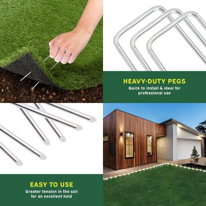 26610 10er-Packung 15 cm Kunstgrasanker aus Metall | Strapazierfähige U-Stifte | Mehrzweck-Erdanker | Gartenzubehör, grün