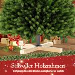 Kunstkerstboom, kunstkerstboom met verlichting, 180 cm, natuurgetrouw, met houten sokkel, kerstdecoratie