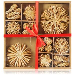 48x strosterren in een mixset - kerstboomversieringen - rietje-tags voor de kerstboom - natuurlijke kerstboom - kerstversieringen - Ø 11 cm