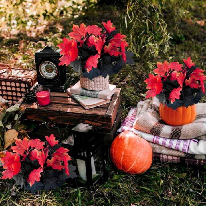 4 stuks kunstmatige esdoornbladeren, herfstbladeren, esdoorntak, decoratie voor Halloween, Thanksgiving, kunstesdoornbladeren, herfst, voor binnen en buiten, vazen (Halloween)