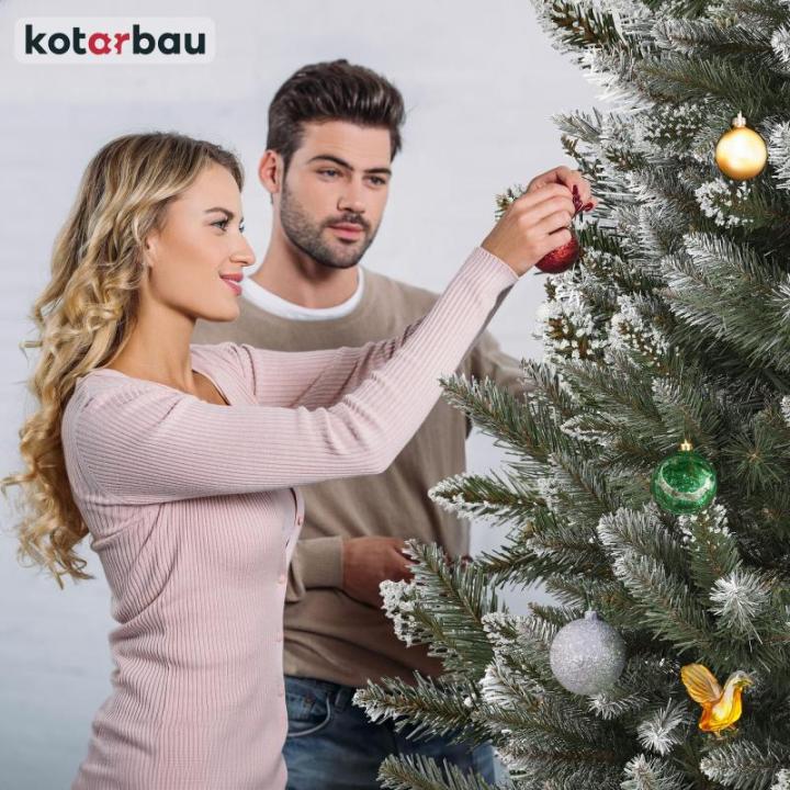 Kunstkerstboom, sneeuw, 220 cm, diamantsparrenboom op een houten stam met plastic standaard, kunstboom, kunstboom, kunstboom, kerstboom