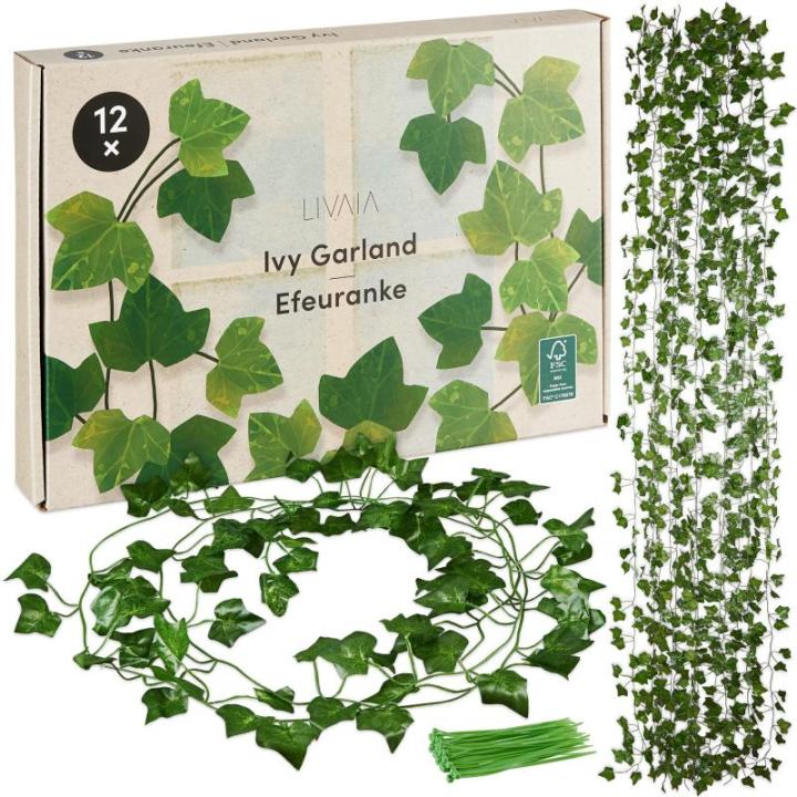Ivy : 12x klimop slinger – nep plant kamerdecoratie – 200x13cm – 78-80 bladerige nep klimop als kamerdecoratie of balkondecoratie – voor inkijkbescherming – esthetische k
