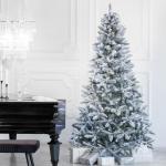 Kunstkerstboom, 180 cm, met houten standaard, dennenboom met natuurlijke witte sneeuwvlokken, made in EU