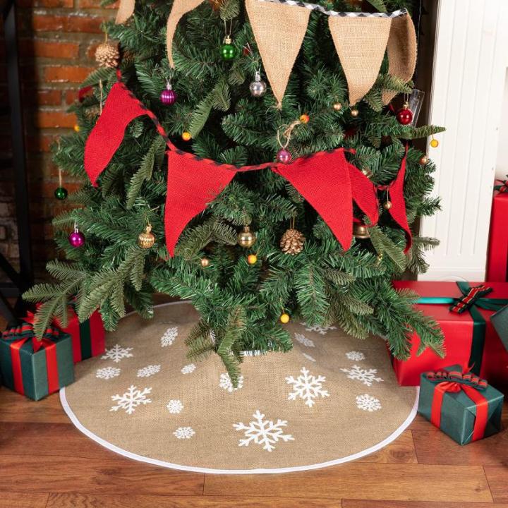 Kerstboomrok, witte sneeuwvlok, bedrukt, hennepdoek, kerstboomtapijt, ornamenten, decoratie voor Kerstmis (75 cm/30 inch)