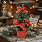 Mini tafelblad kunstmatige kerst met LED-verlichting (3 stuks) - 20 cm / 7,87 inch - versierd met bessen, dennenappels en strikken voor thuis, tafel en woonkamer
