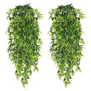 Kunsthangplanten, 3,40 m voor binnen en buiten, groene bladeren, plastic kunstbamboebladeren, huilende hangende planten op pot, groen wijnstokken voor huis, tuin, muur, esthetische