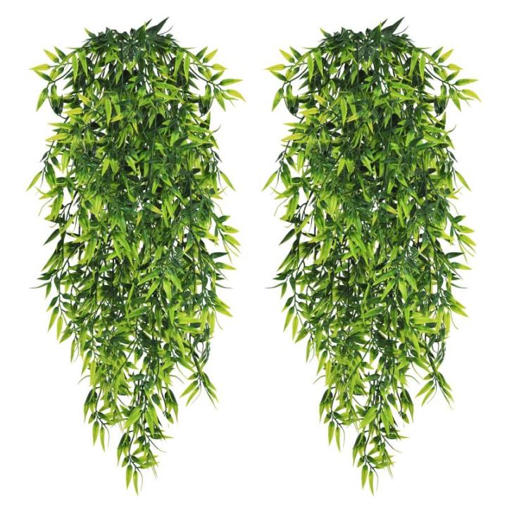 Kunsthangplanten, 3,40 m voor binnen en buiten, groene bladeren, plastic kunstbamboebladeren, huilende hangende planten op pot, groen wijnstokken voor huis, tuin, muur, esthetische