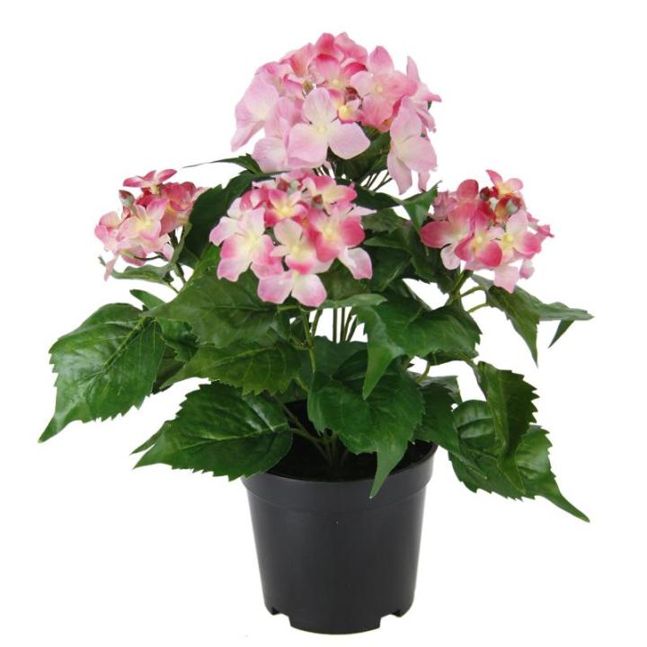 Hortensia in pot, polyester, kunststof, roze, 22 x 22 x 30 cm