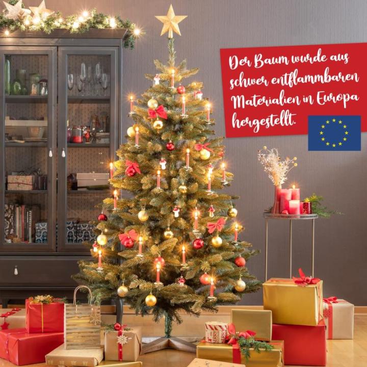 Kunstkerstboom, 220 cm, premium kwaliteit, met houten standaard, natuurgetrouw en dicht gevulde takken, kunstkerstboom