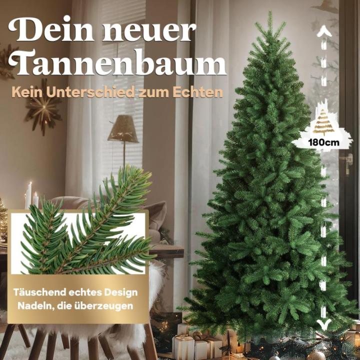 Kunstkerstboom, 180 cm, inclusief metalen standaard, natuurgetrouw met dichte takken, kunstkerstboom voor binnen en buiten, kunstkerstboom