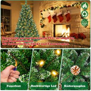 Kunstkerstboom met verlichting, sneeuweffect, led-dennenboom met metalen standaard, 120 lampen, pvc-kerstboom voor kerstdecoratie (120 cm)