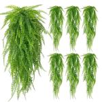 , 4/6 stuks, hangend, 80 cm, varen, groene bladeren, hangplant, , nepgroene plant, plastic planten, hangend voor binnen en buiten, decoratie (varen) (6)