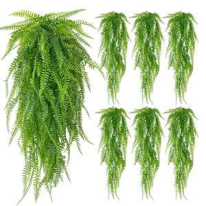 , 4/6 stuks, hangend, 80 cm, varen, groene bladeren, hangplant, , nepgroene plant, plastic planten, hangend voor binnen en buiten, decoratie (varen) (6)