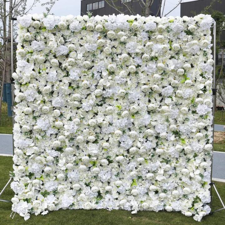 Weißer Rosen-Blumen-Wand-Hintergrund, Künstlicher Wand-Blumen-Hintergrund 3D-Seiden-Hortensie-Rosen-Blumen-Panel Für Foto-Hintergrund-Home-Party-Hochzeits-Hintergrund-Dekoration