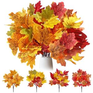 4 stuks kunstmatige esdoornbladeren herfstbladeren herfst esdoornbladeren takken kunstmatige esdoornbladeren herfst voor binnen en buiten huis (herfst A)