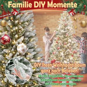 150 cm premium kunstkerstboom met warm wit verlichting, dennenboom, kunstkerstboom met sneeuwspar, natuurlijk wit vlokken voor kerstdecoratie, PE en pvc, met metalen standaard