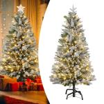 150 cm Premium Weihnachtsbaum Künstlich mit Schnee-Effekt und Beleuchtung LED Tannenbaum Künstlich mit Metallständer PVC & PE Schwer Entflammbarer Christbaum Kunstbaum Weihnacht