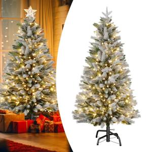 150 cm Premium Weihnachtsbaum Künstlich mit Schnee-Effekt und Beleuchtung LED Tannenbaum Künstlich mit Metallständer PVC & PE Schwer Entflammbarer Christbaum Kunstbaum Weihnacht